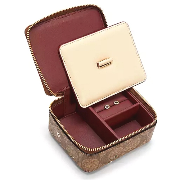 COACH BOXED LARGE JEWELRY BOX & EARRINGS SET IN SIGNATURE CANVAS FLORAL PRINT - Picture 2 of 3
